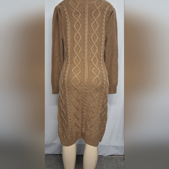 Moda International XL Wool Blend Cable Knit Sweater Dress Turtle Neck - Picture 4 of 6